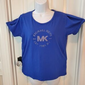 Michael Kors Royal Blue Short Sleeve Cold Shoulder Tee